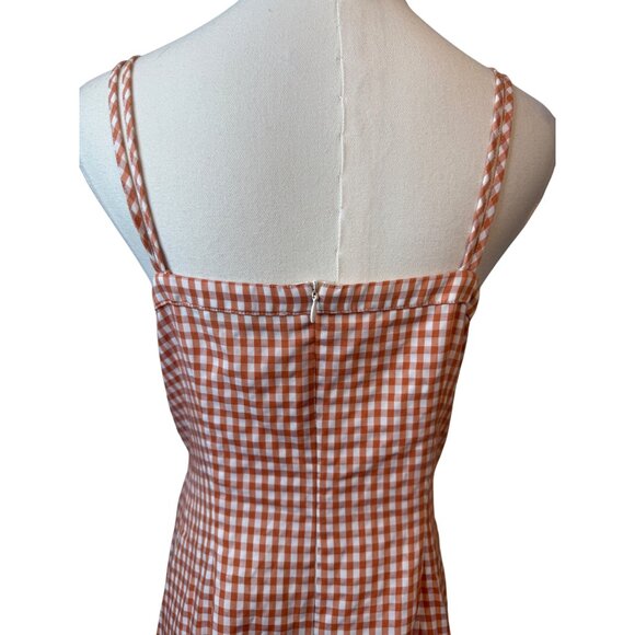 2/$30 Zara Medium Terracotta & White Gingham Knotted Button Midi Dress - Picture 7 of 13
